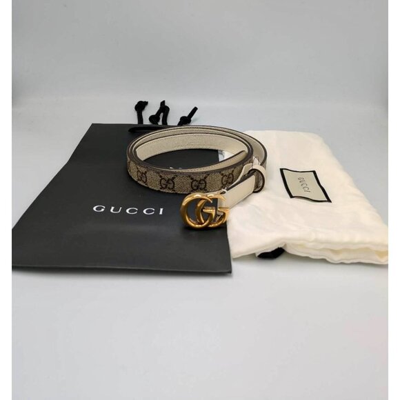 Gucci Women’s GG Marmont Supreme Canvas & Leather Thin Belt Ebony/White 120cm 40 main image 7